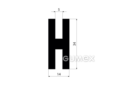 Gumový profil tvaru "H", 34x14/5/5mm, 70°ShA, EPDM, -40°C/+100°C, čierny